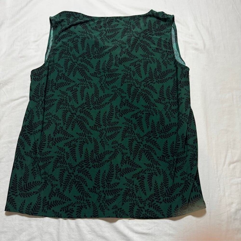 Roz & Ali 2X Green Fern Botanical Print Ruffle Chiffon Tank Blouse Plus Size - Picture 4 of 5